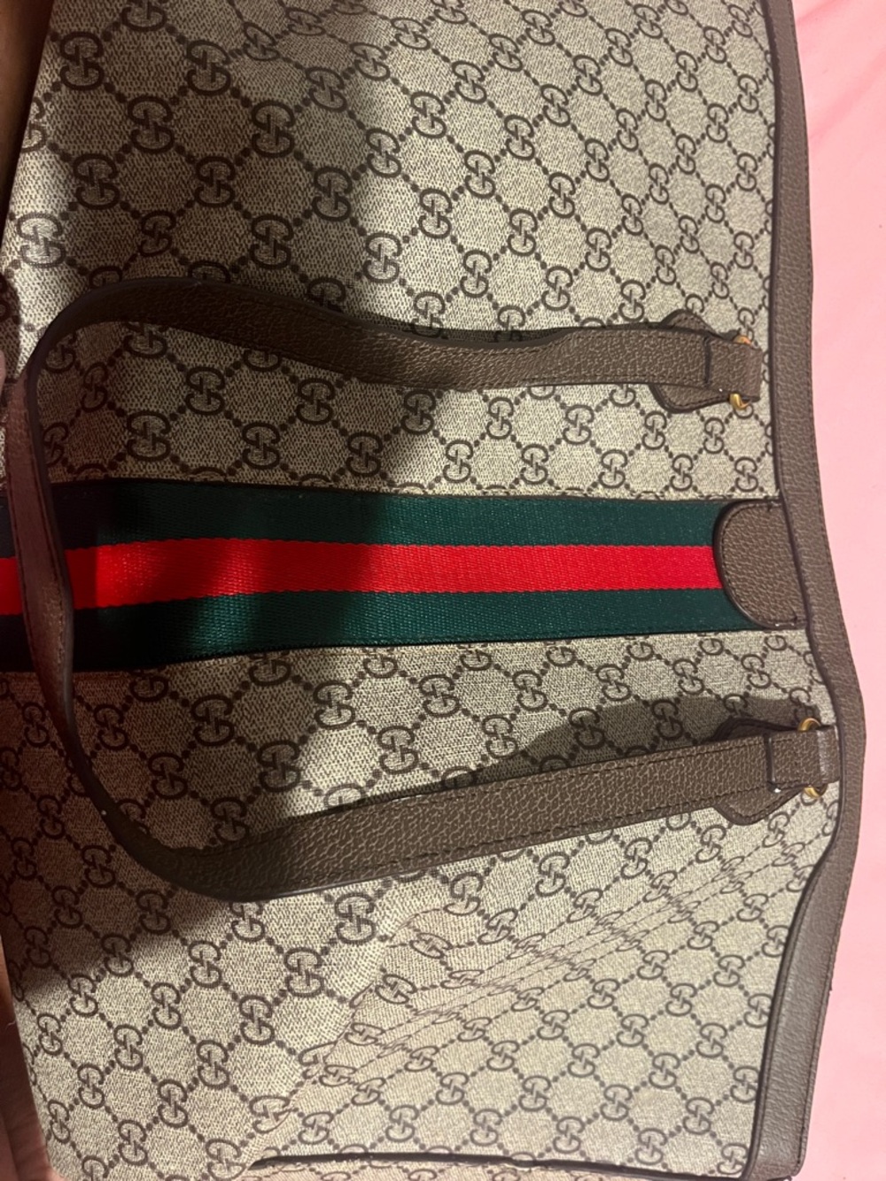 Gucci GG Supreme Canvas Tote with Red and Green Web Stripe